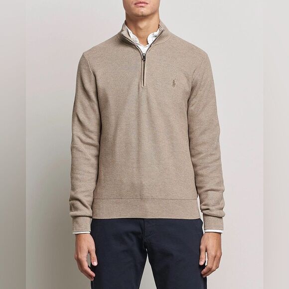 POLO RALPH LAUREN Textured Half-Zip Honey Brown Heather Size XL - Picture 1 of 14